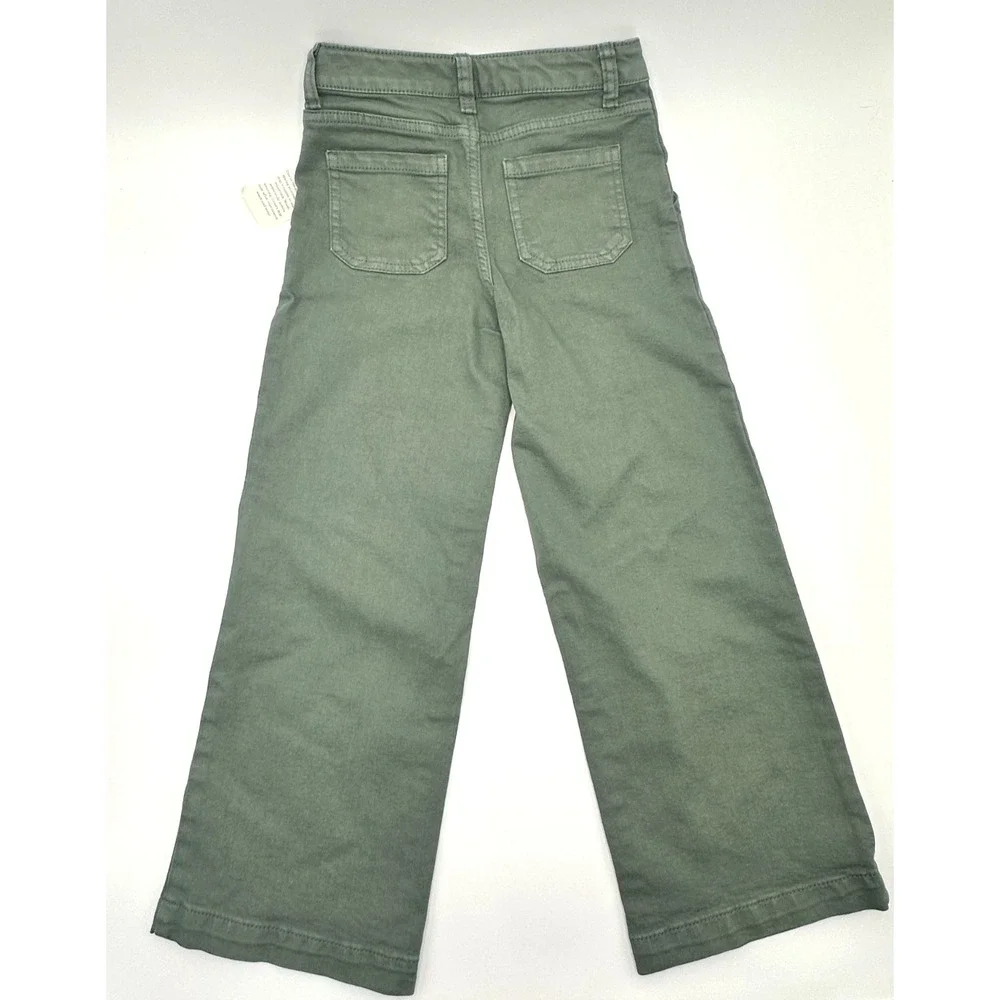 Cat and Jack Girls Wide Leg Stretch Pants Size 7 Green Adjustable Waist NWT